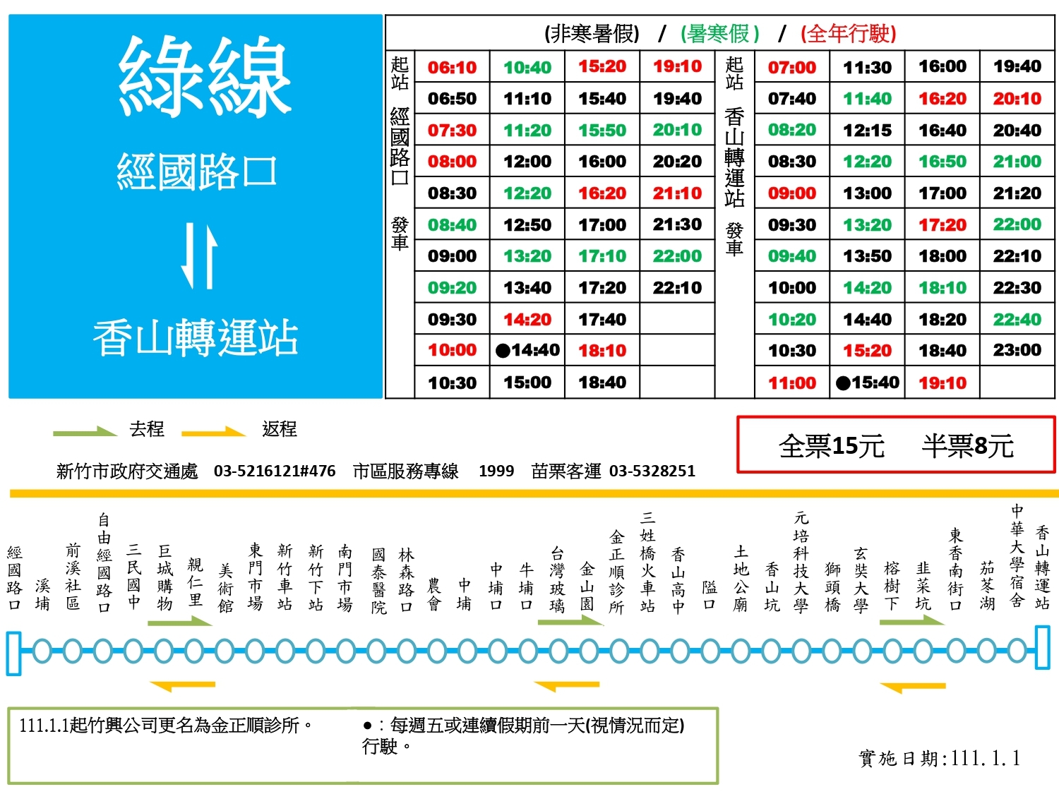 綠線公車時刻表